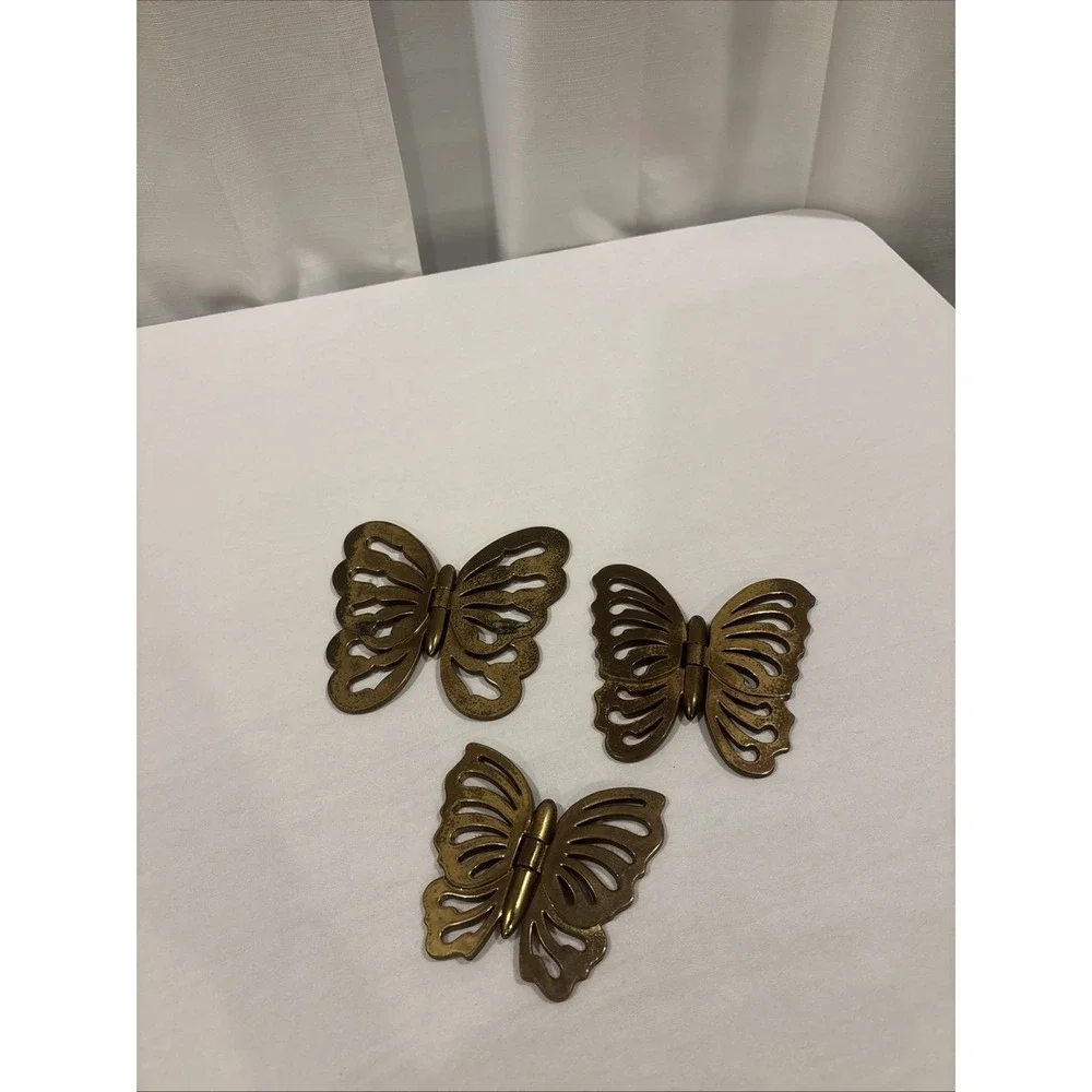 VTG Home Interior Butterflies Hinged Plastic Golden Wall Hanging~ Set Of 3